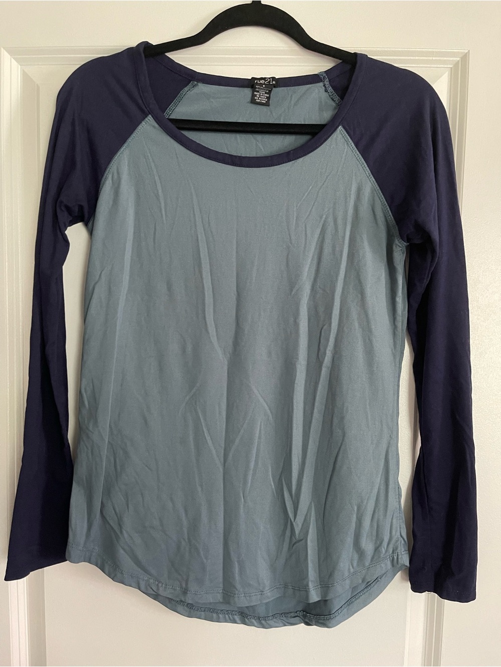 Rue21 Two-Tone Long Sleeve Raglan Top in Light Blue and Navy